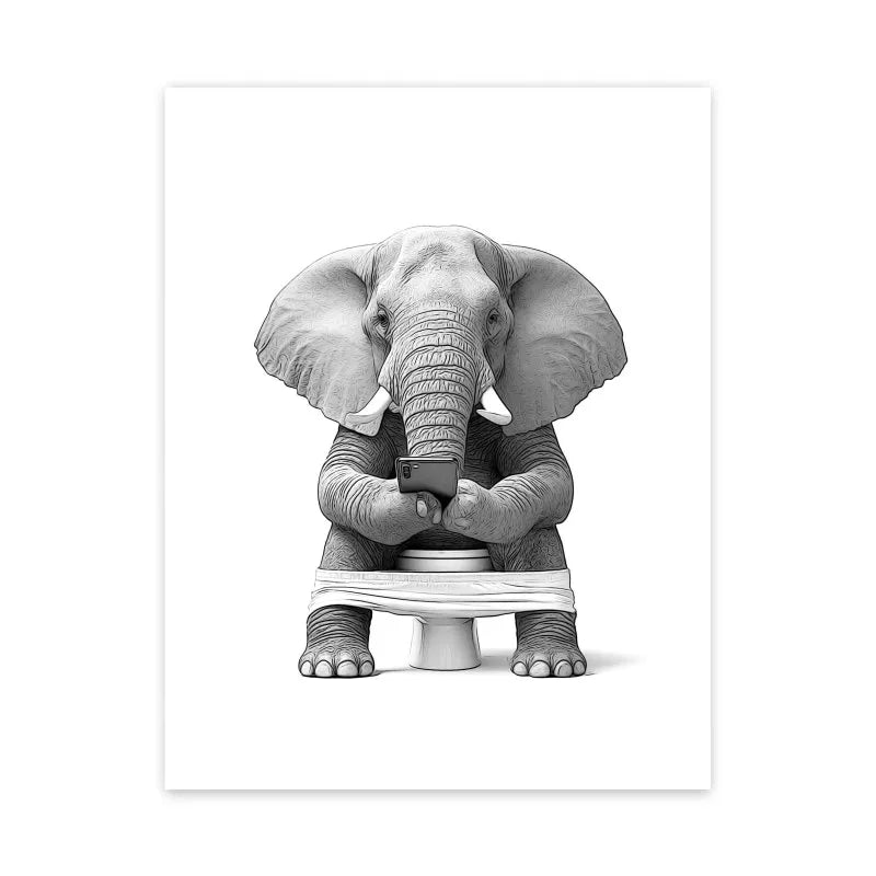 Funny Canvas Poster Cat Giraffe Dog Elephant Toilet Paper Bathtub Funny Bathroom Poster Wall Art Shower Room Home Decoration