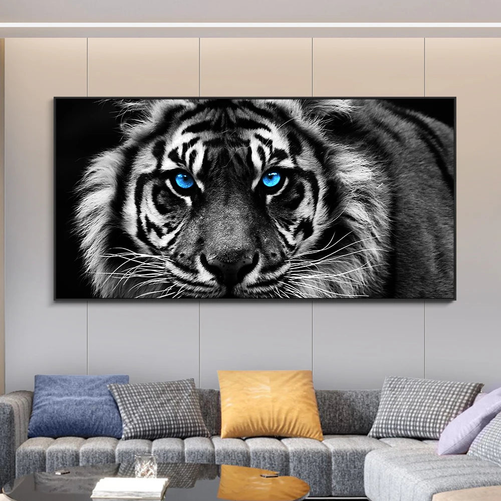 Modern Prints Canvas Art Black and White Tiger Head Painting Wall Art Posters Animal Art Picture Cuadros For Home Decor