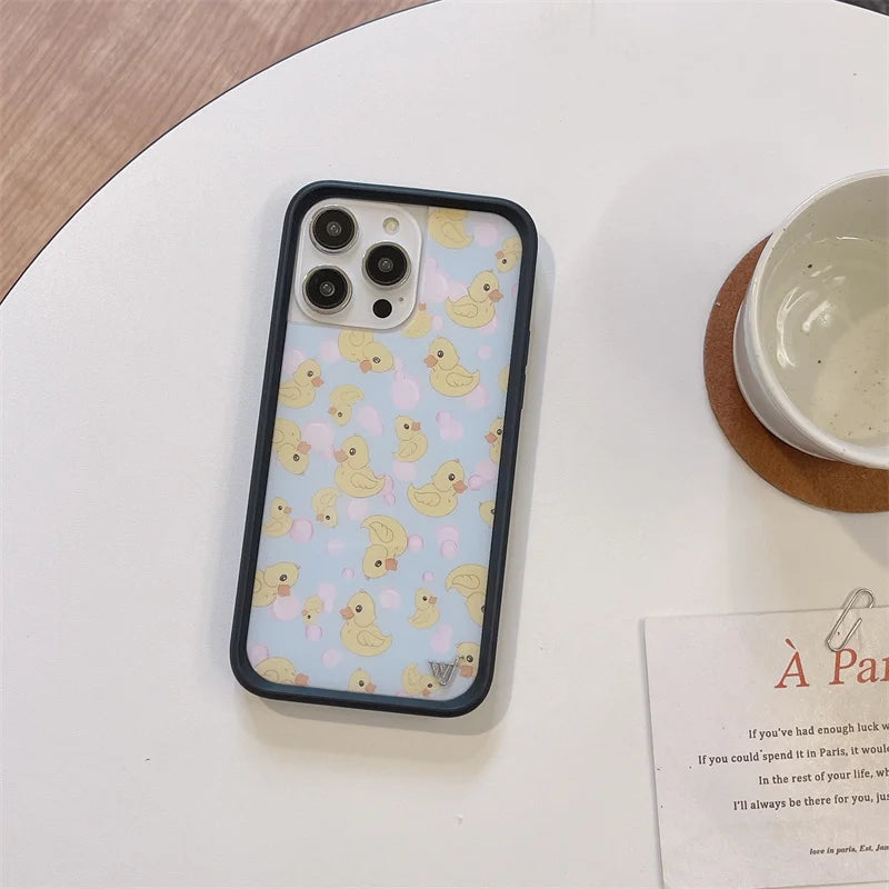 Wildflower Cartoon 3D Cute Dog Cat  Anti-Fall  Phone Case for iPhone 15 14 13 16 Pro Max WF Pet Duck butterfly Shockproof Cover