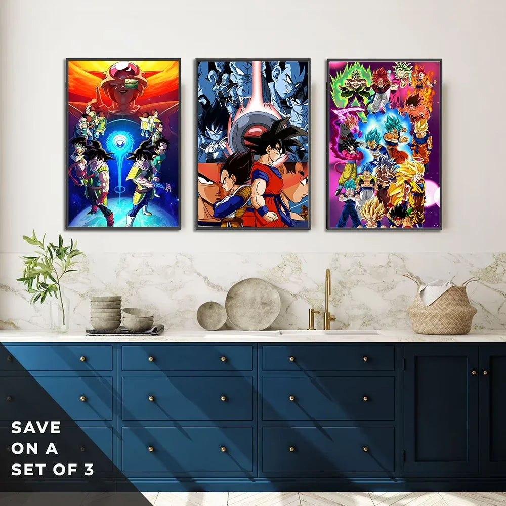 Dragon Ball Self-adhesive Poster Super Saiyan Goku Anime Wallpapr Vegeta Home Decoration Painting Wall Art Kid Birthday Gift