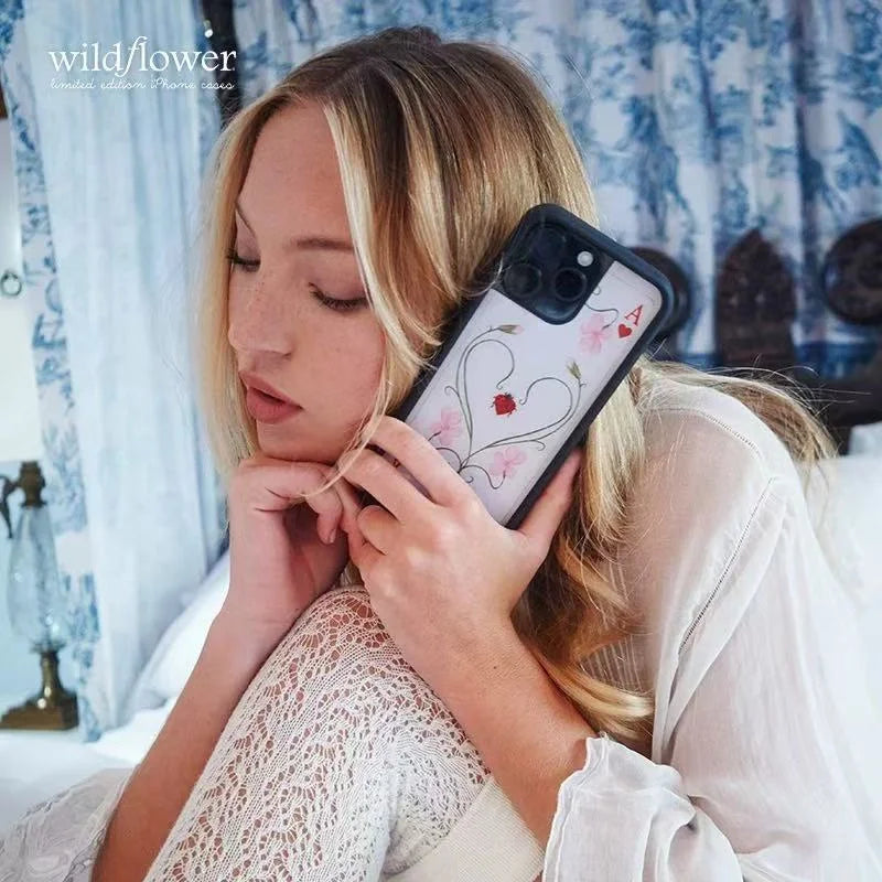 Wildflower 3D Dreamy Hearts Lila Moss Phone Case for iPhone 16 15 14 13 12 Pro Max Plus Poker A Flower WF Soft Edged Back Cover