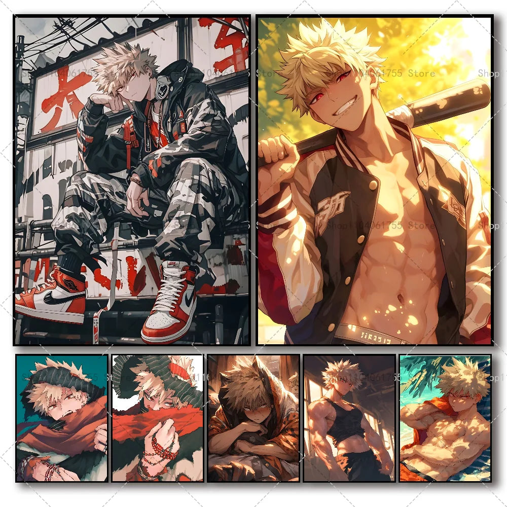 1PC My Hero Academia Bakugo Katsuki Anime Poster Self-adhesive Art Waterproof Paper Sticker Coffee House Bar Room Wall Decor