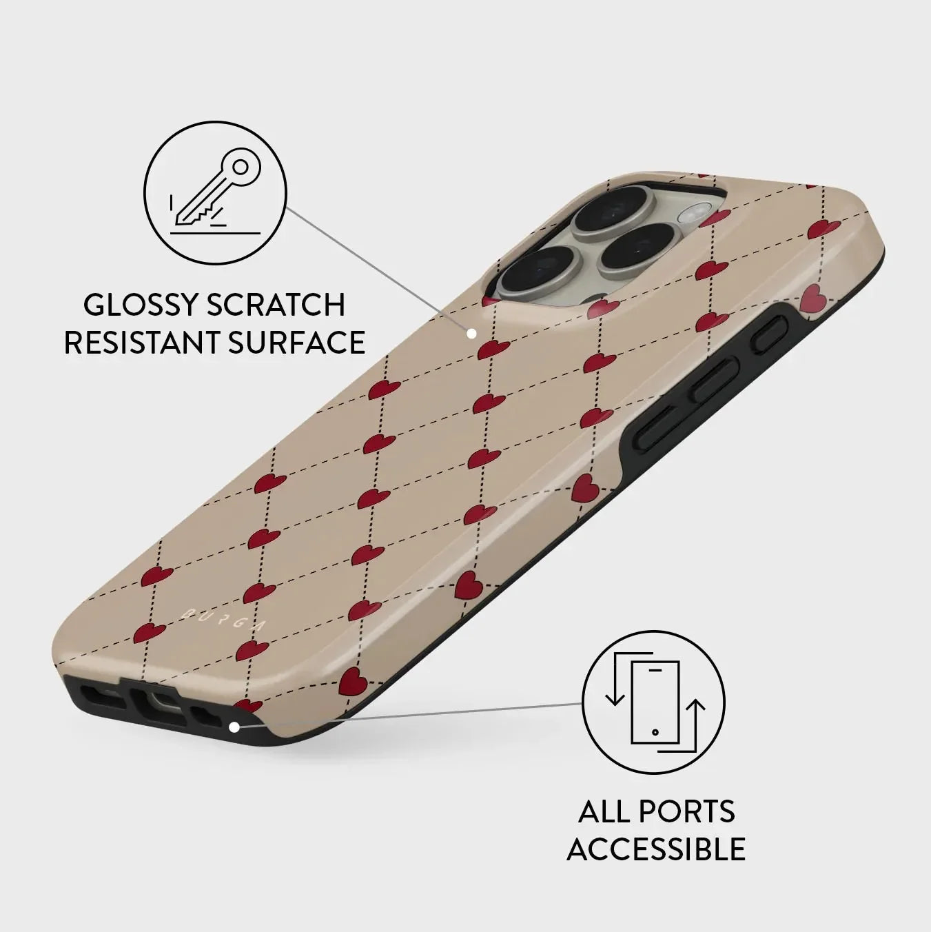 BURGA Red Love Letter Phone Case for IPhone 16 15 14 13 12 11 Pro Max Plus Luxury Double-layer Back Cover