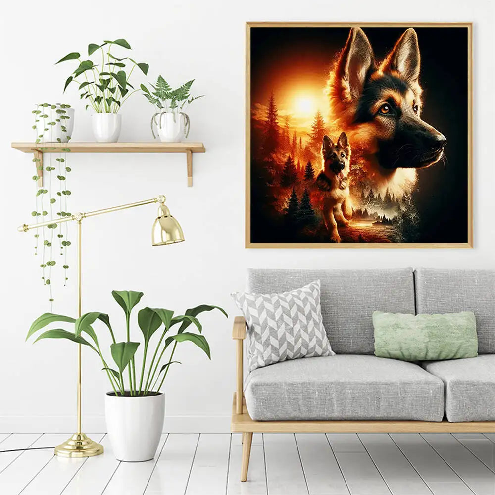 Huacan Dog Diamond Mosaic Sunset Tree Full Square Round Drill Diamond Painting Animal Bedroom Decoration Unique Gift