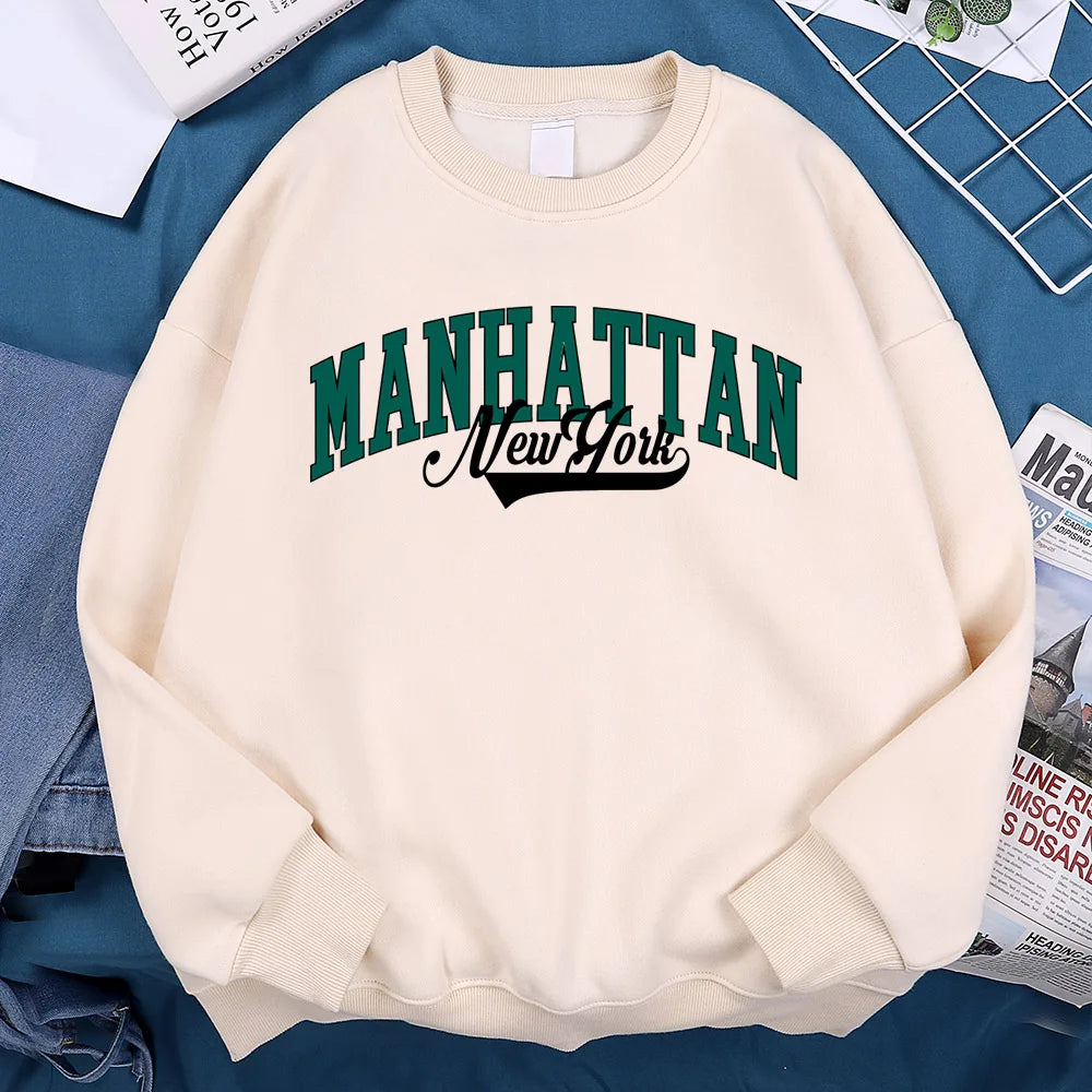New York Manhattan Letter Sweatshirts Men Fur-liner Fleece Sweatshirt Minimalism Style Hoodie Flexible Comfort Hoodies Clothing