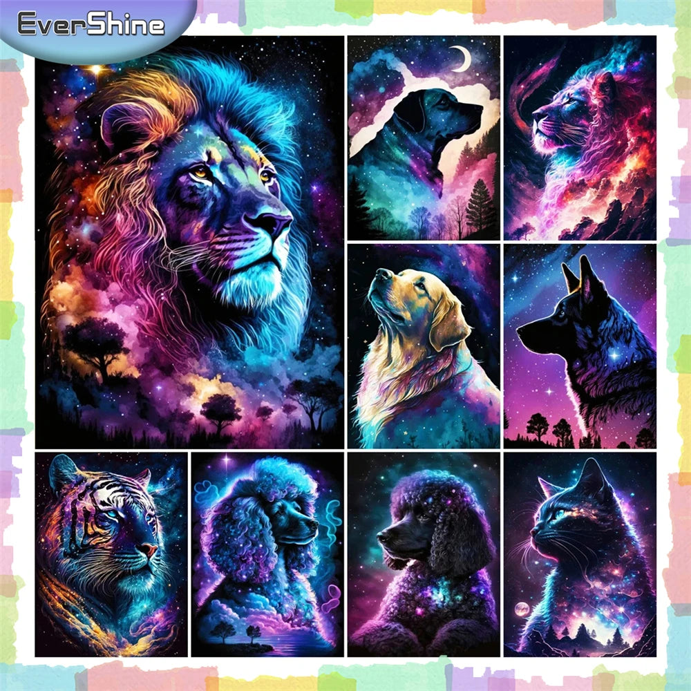 EverShine Animal Diamond Painting Lion Tiger Full Square Drill Embroidery Universe Novelty 2024 Mosaic Cat Dog Halloween Decor
