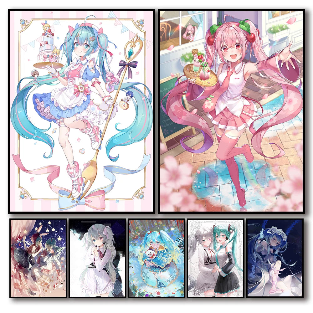 Virtual Idol H-Hatsunes M-MikU Poster Modern Art Mural Indoor Wall Sticker Bedroom Bedside Display Decorative Painting