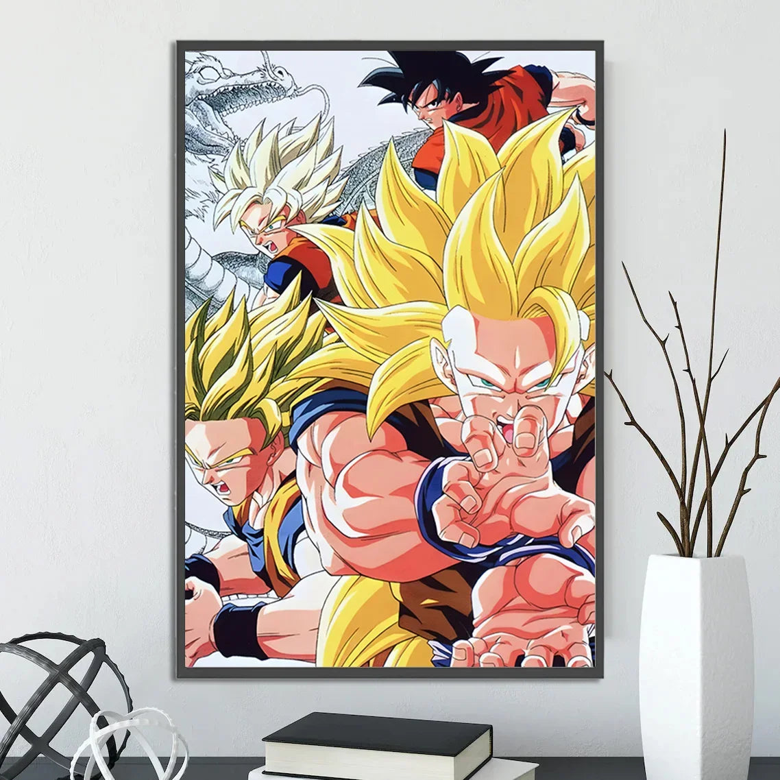 Dragon Ball Self-adhesive Poster Saiyan Goku Anime Wallpapr Figures Home Decoration Painting Pictures Wall Art Birthday Gift