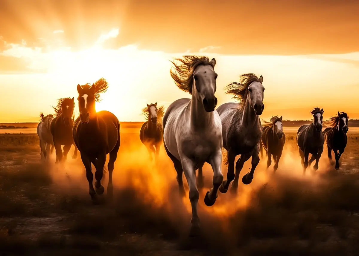 Classic Animal Running Horse Sunset Landscape Art Poster Canvas Painting Wall Prints Picture for Living Room Home Decor
