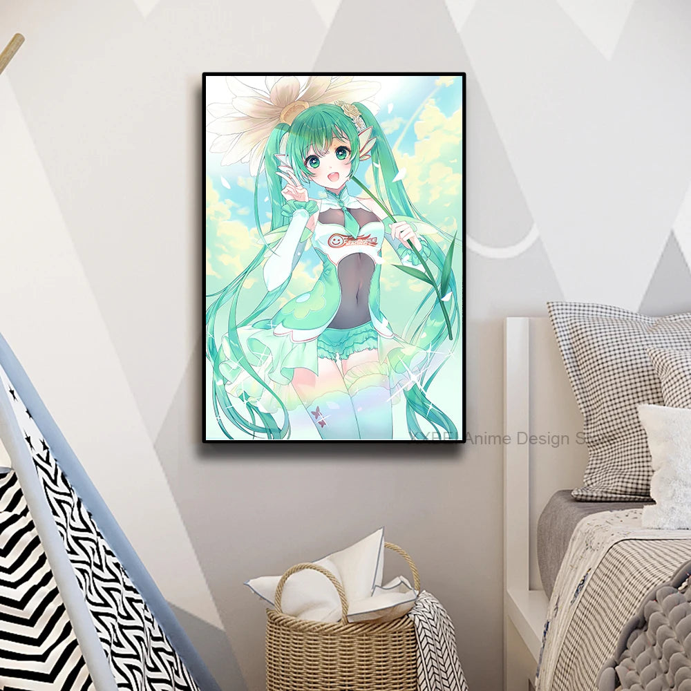 Virtual Idol H-Hatsunes M-MikU Poster Modern Art Mural Indoor Wall Sticker Bedroom Bedside Display Decorative Painting