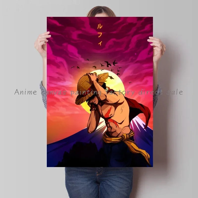 Japan Bandai Retro Anime Surrounding One Piece Luffy Art Canvas Painting Posters Print Mural Home Wall Aesthetic Room Decor