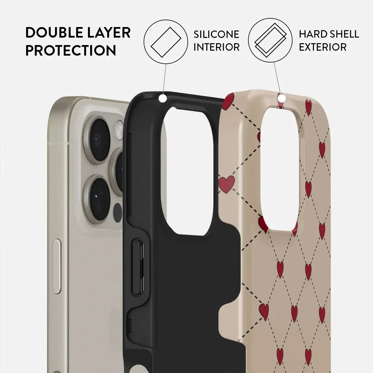 BURGA Red Love Letter Phone Case for IPhone 16 15 14 13 12 11 Pro Max Plus Luxury Double-layer Back Cover