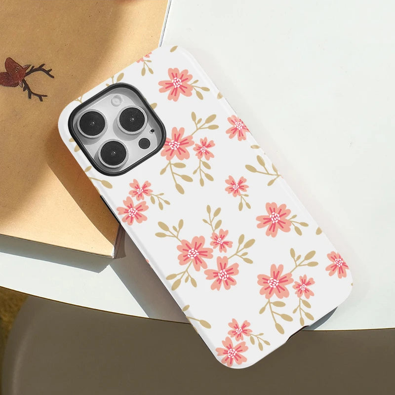 Floral Phone Case for IPhone 16 15 14 13 12 11 Pro Max Plus Luxury Magnetic Double-layer Silicon PC 2 in 1 Protective Back Cover