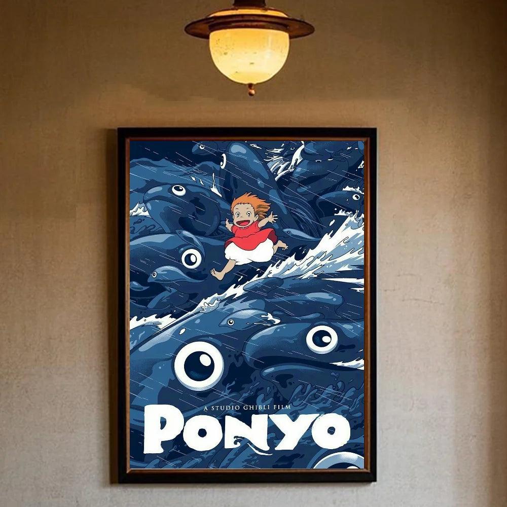 Japanese Anime P-Ponyo Figure Movie Poster HD art sticky wall waterproof home living room bedroom bar aesthetic decoration