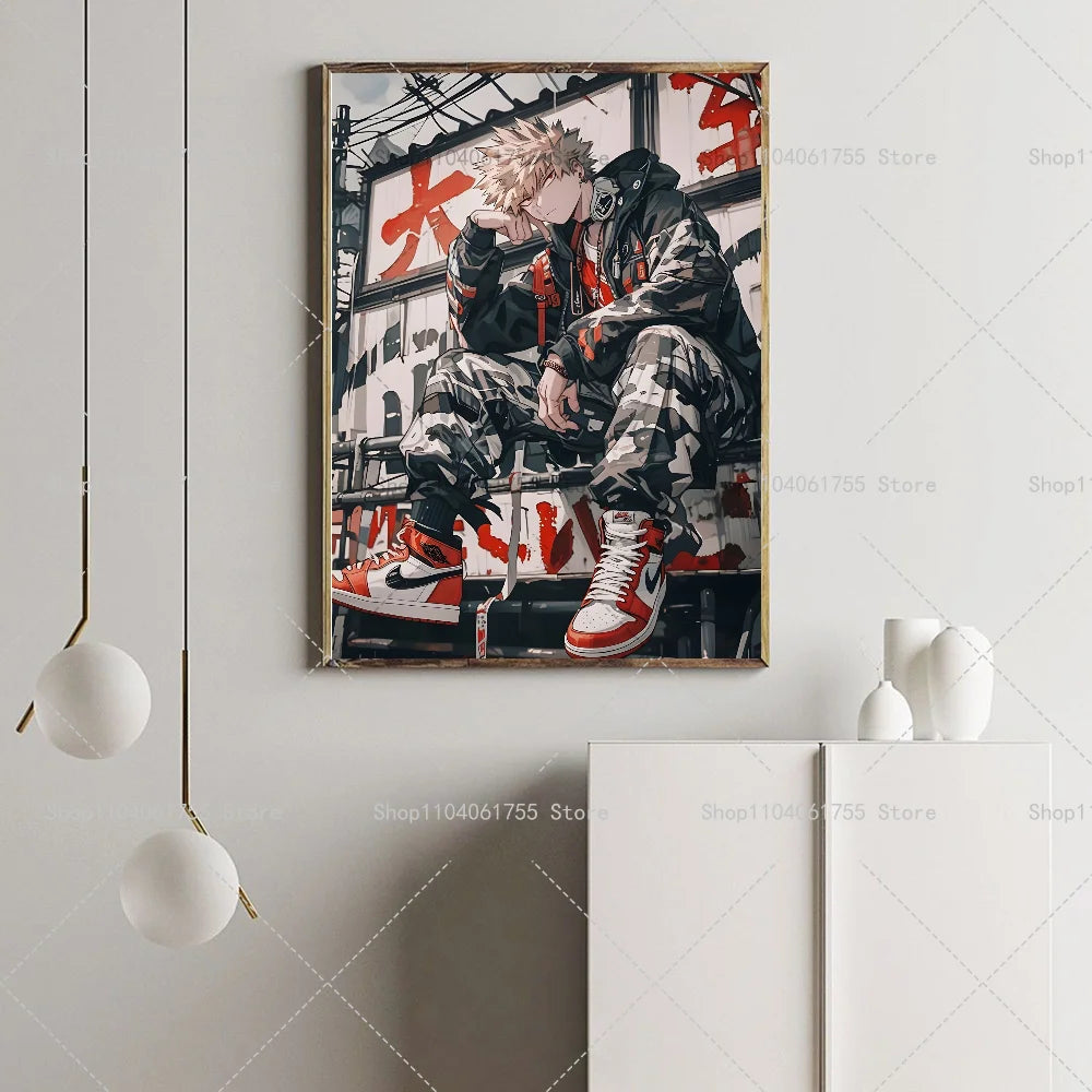 1PC My Hero Academia Bakugo Katsuki Anime Poster Self-adhesive Art Waterproof Paper Sticker Coffee House Bar Room Wall Decor