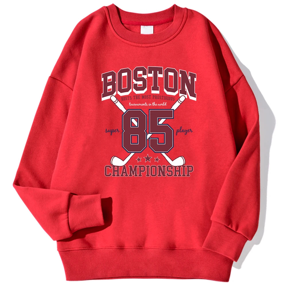 Boston 85 Players Championship Printing Men'S Sweatshirts Autumn Casual Hoodies Loose Warm Pullover Street Trend Sportswears