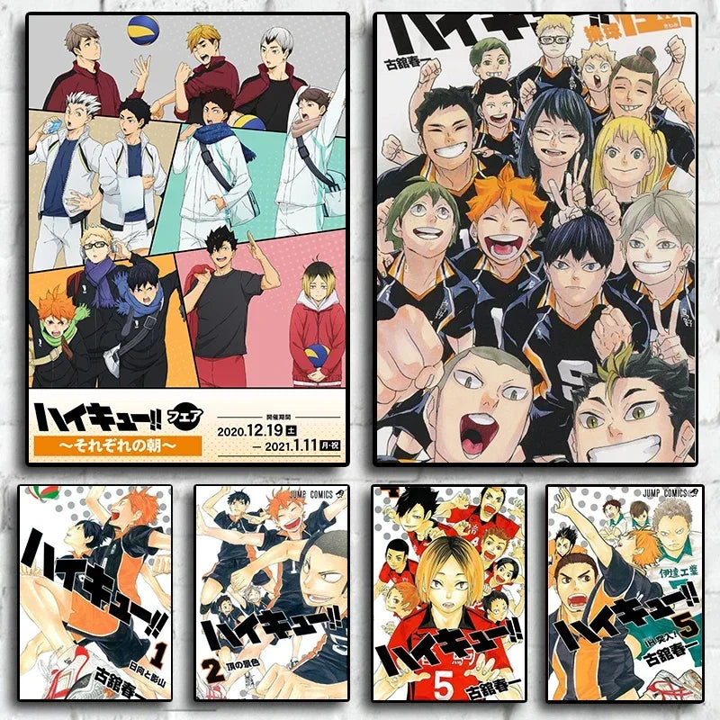Haikyuu Anime Volleyball Poster  Kids Room Canvas Wall Art Decor Cartoon Painting Print