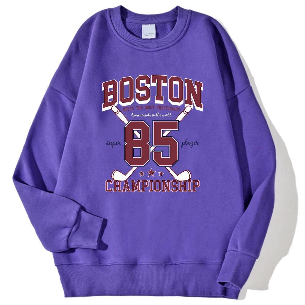 Boston 85 Players Championship Printing Men'S Sweatshirts Autumn Casual Hoodies Loose Warm Pullover Street Trend Sportswears
