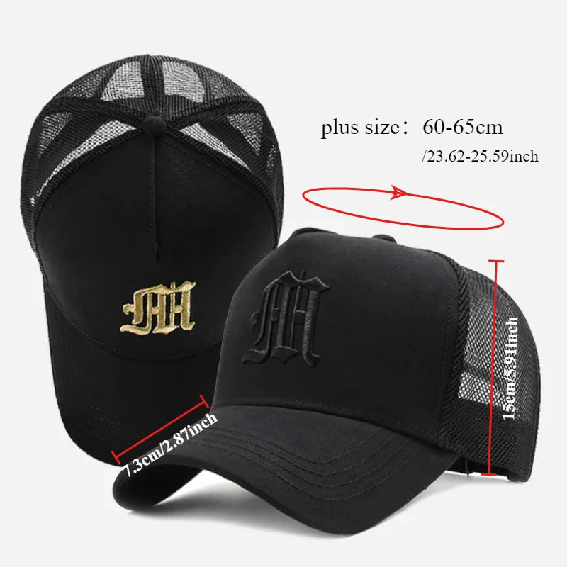 New Men's Large Size 65cm High Top Baseball Cap Tide Big Head Summer Thin Mesh Breathable Trucker Cap Embroidery Sun Hat Women