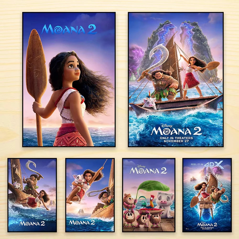 Moana 2 Poster Disney New Movie Posters Motivational Cartoon Prints Moana 2 Art Canvas Painting Kids Living Room Home Decor
