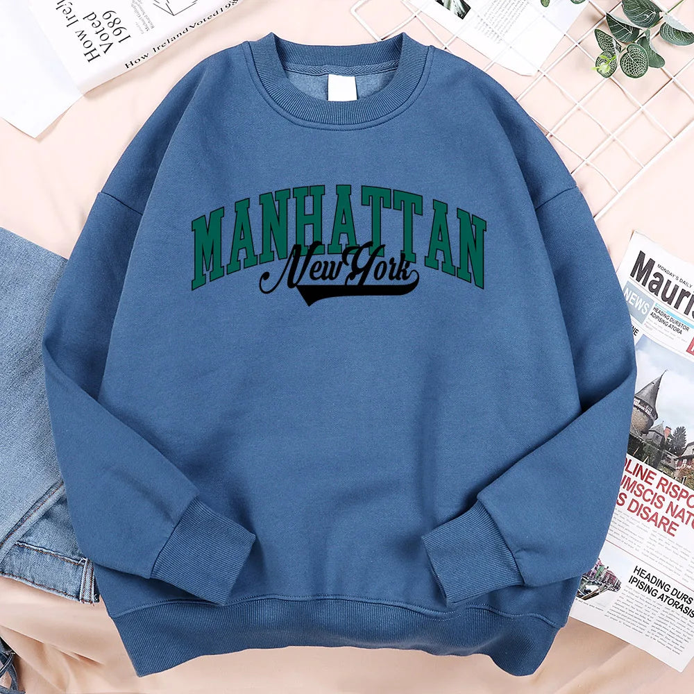 New York Manhattan Letter Sweatshirts Men Fur-liner Fleece Sweatshirt Minimalism Style Hoodie Flexible Comfort Hoodies Clothing
