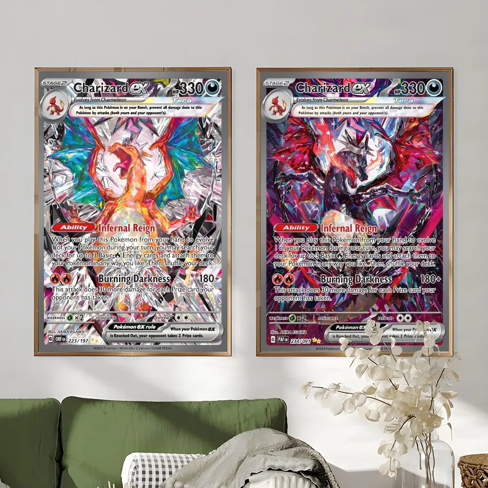 Japanese Anime Rare Charizard Cartoon Card Poster Sticky Wall Art Printing Waterproof Home Living Bed Room Bar Aesthetic Decor