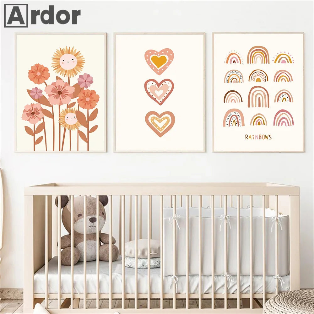Boho Rainbow Cloud Moon Sun Heart Nursery Wall Art Canvas Painting Nordic Posters And Prints Pictures Baby Kids Room Home Decor