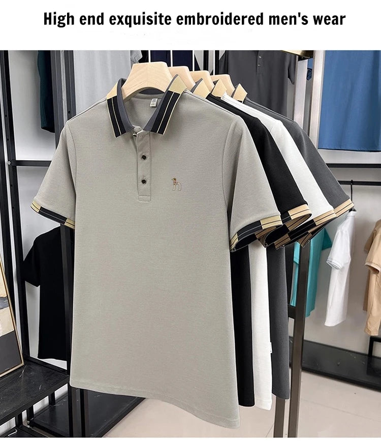 Luxury fashion men's short sleeve polo shirt high-quality brand summer breathable casual T-shirt cute cartoon dog embroidery top