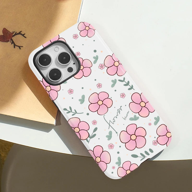 Flower Print Case For iPhone 16 15 Pro Max 14 Plus 13 12 Pro 11 Acrylic TPU Two in one Magnetic Shockproof Phone Cases