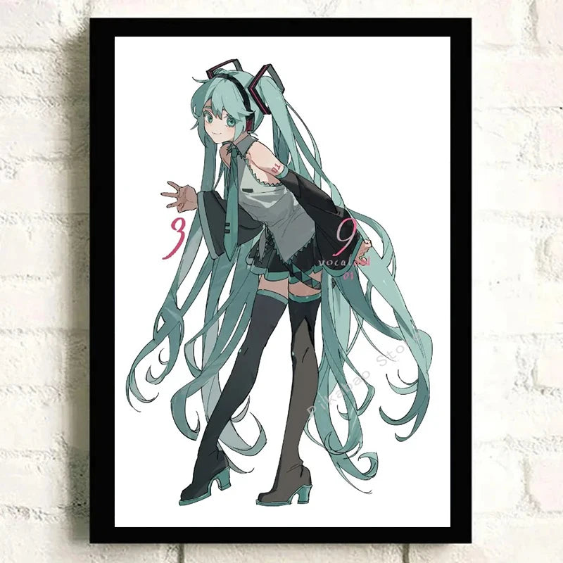 H-Hatsune Anime Miku-Poster Cartoon beautiful girl Anime Canvas Print Poster Poster Wall Art Decoration For Home Room Decoration