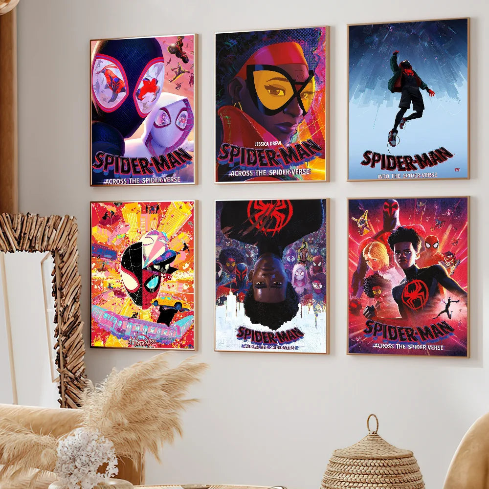 Movie Spider Man Across Verse Poster Self Adhesive Painting Living Room Office Decoration Bedroom Home Wall Sticker Prints