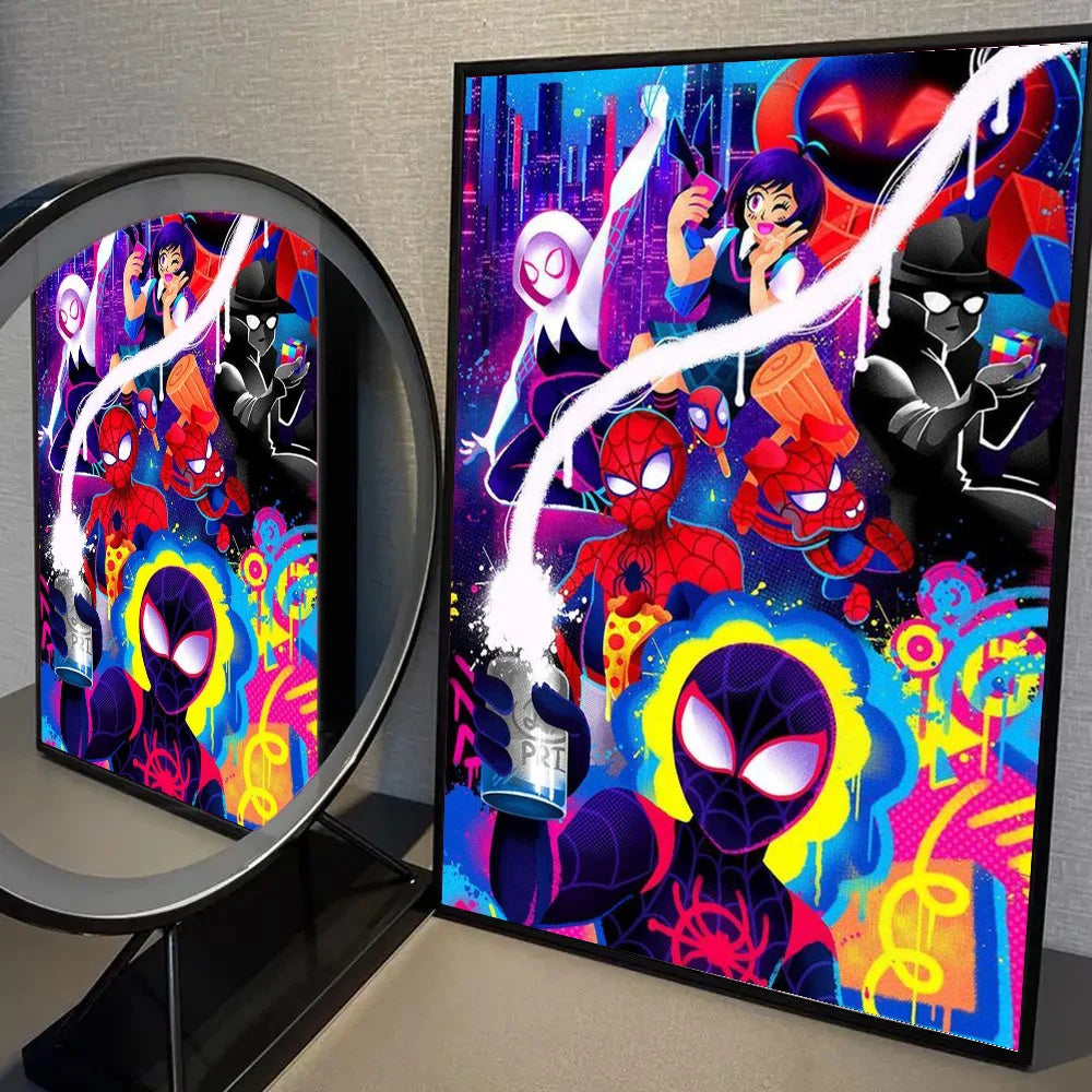 1pc D-Disney S-Spider Man Across The Spider Verse Poster Self-adhesive Art Waterproof Paper Sticker Wall Decor