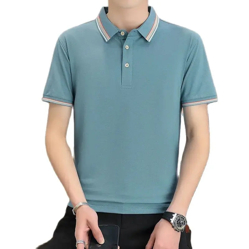 2025 Summer Casual Super Stretch Polo T-Shirt Men Turn Down Collar Slim Fit Solid Color Golf Top For Men Plus Size 4XL