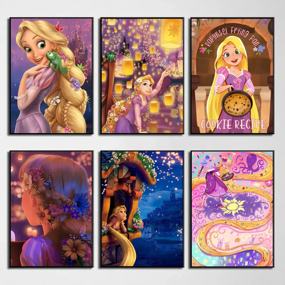 D-disney Princess R-Rapunzel Poster Self-adhesive Art Waterproof Paper Sticker Coffee House Bar Room Wall Decor
