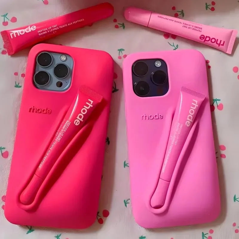 Lipstick Soft Silicone DIY Rhode Phone Case For iPhone 16 15 14 13 12 11 Pro Max Plus Portable Lip Gloss Holder Ins Hot Cover