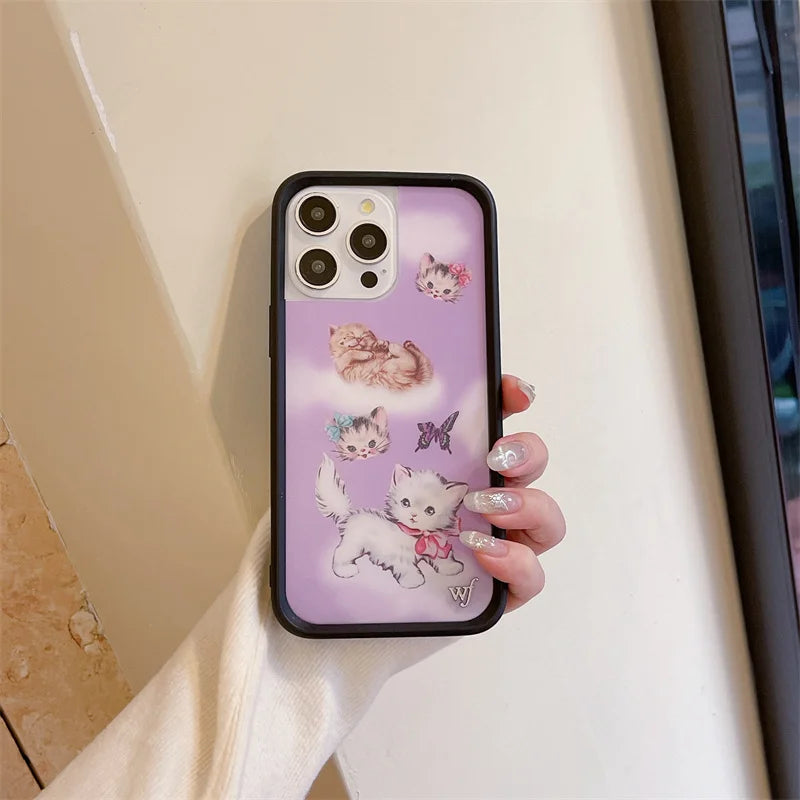 Wildflower Cartoon 3D Cute Dog Cat  Anti-Fall  Phone Case for iPhone 15 14 13 16 Pro Max WF Pet Duck butterfly Shockproof Cover
