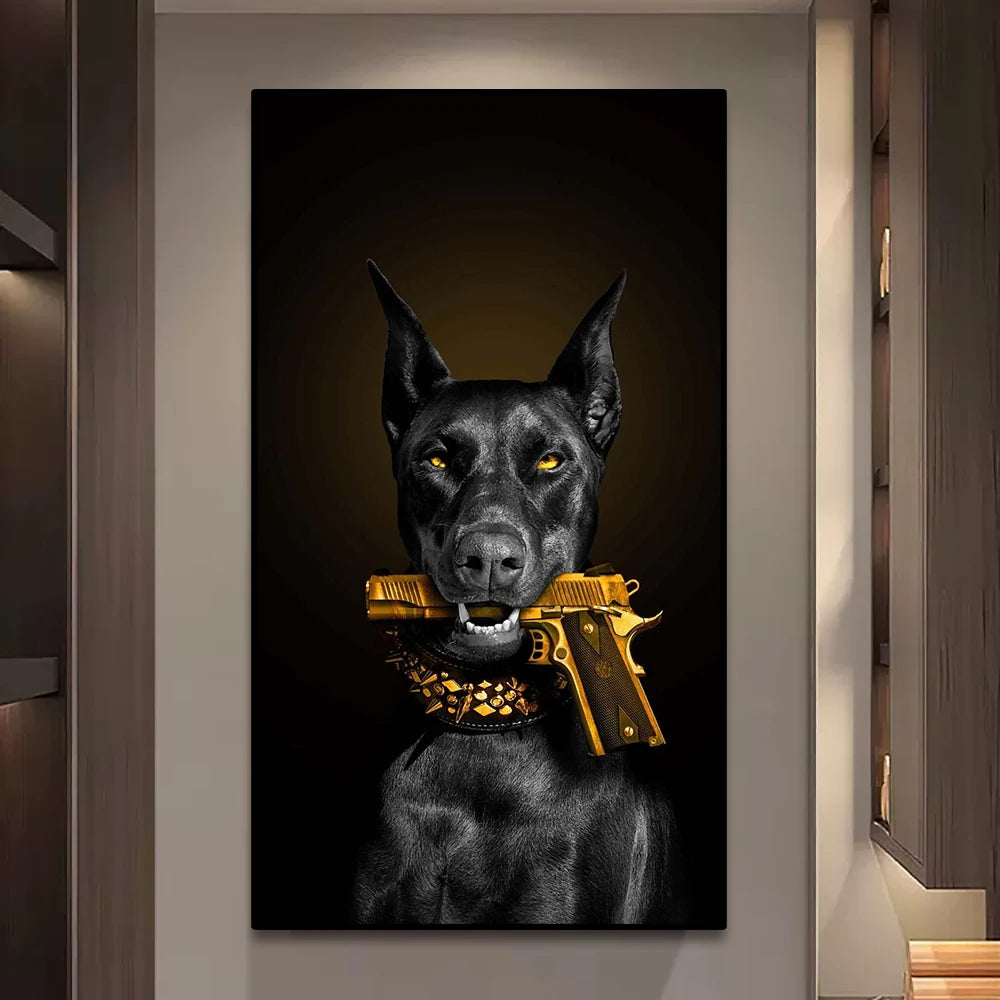 Animal Black Dog Poster Doberman Mafia Dog Poster Decorative Painting Canvas Wall Art Living Room Bedroom Decorative Mural
