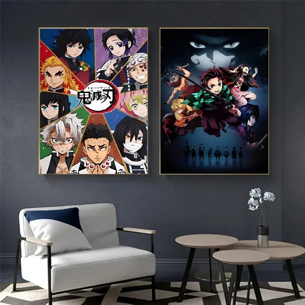 Anime Demon Slayer Canvas Poster Tanjirou Nezuko Kyoujurou Home Wall Art Painting Prints Pictures Kids Bedroom Decor Mural Gifts