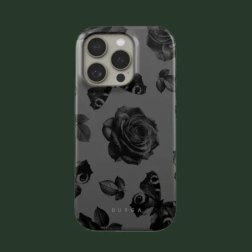 Luxury Black Rose BURGA Phone Case for iPhone 16 15 14 13 12 11 X XS XR XSMAX 7 8 Pro Max Plus Luxury Double-layer Back Cover