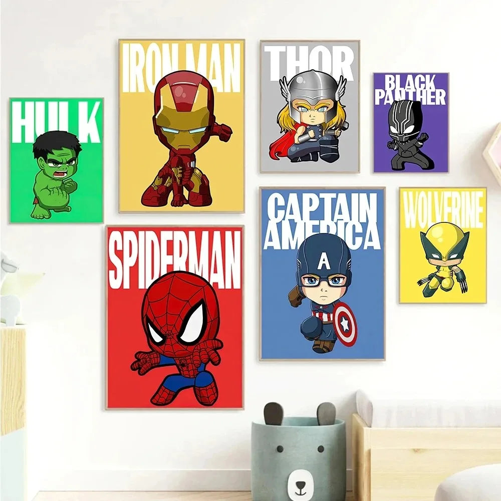 MINISO Canvas Painting Picture Print Marvel Wall Art Posters SpiderMan Iron Man Avengers Superhero Disney Kid Room Decor Cartoon