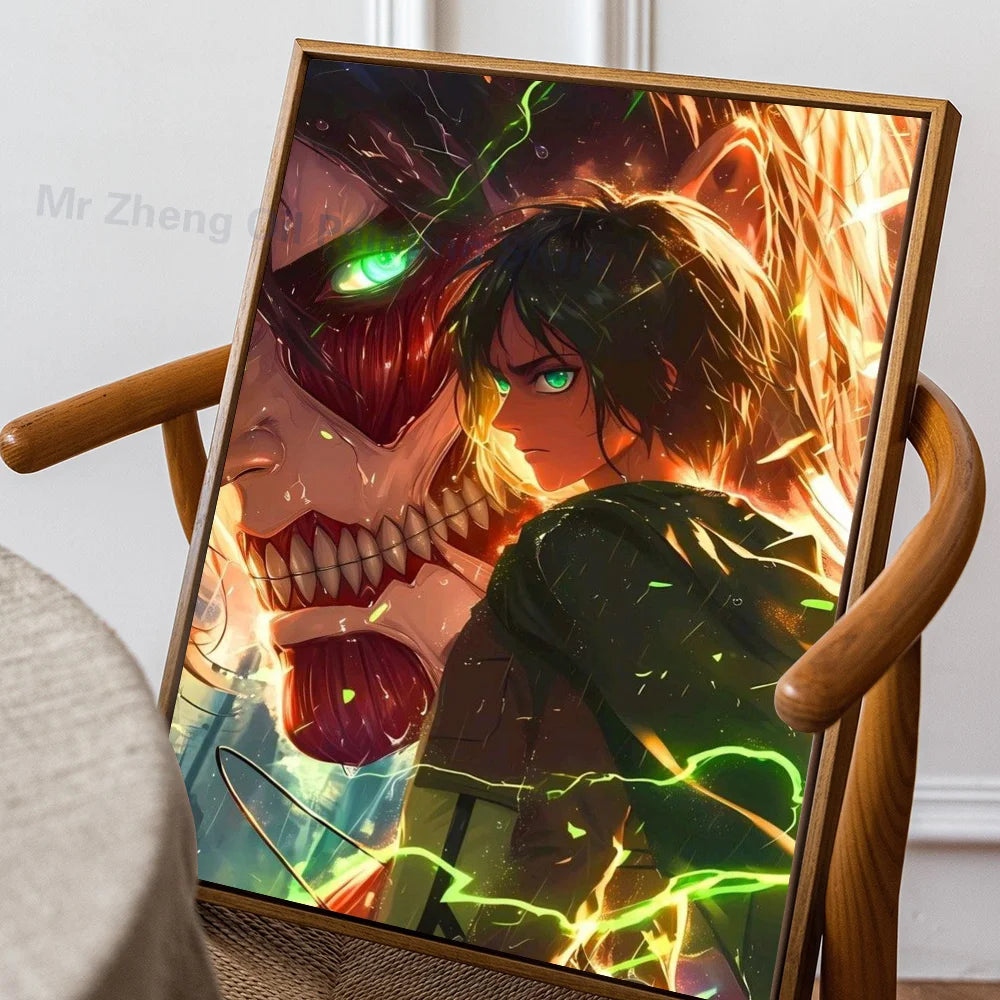 1PC Attack On Titan Poster Self-adhesive Art Waterproof Paper Sticker Coffee House Bar Room Wall Decor