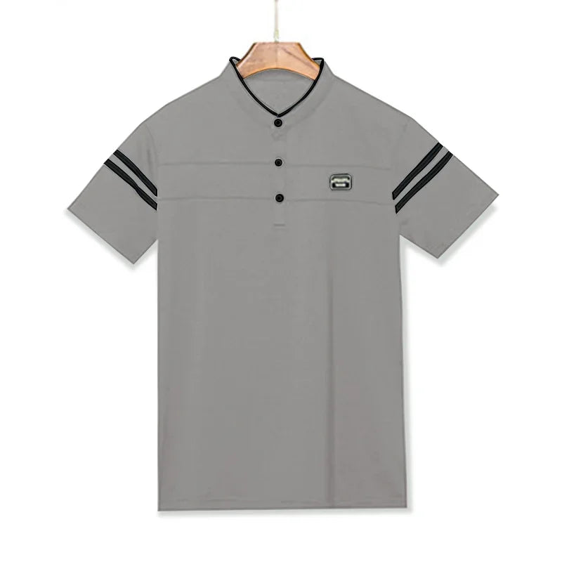 2025 Men's Casual Fashion Solid Color Short Sleeved Polo Shirt Stand Up Collar Versatile Comfortable Top
