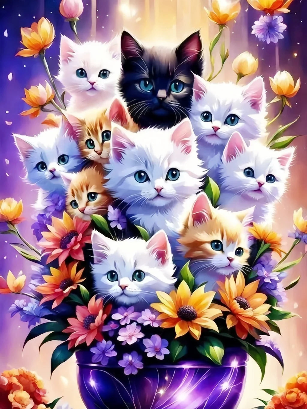 HUACAN Full Square Round Diamond Mosaic Cat Embroidery Picture Rhinestones Animal Painting Flower New Arrival Handmade Gift