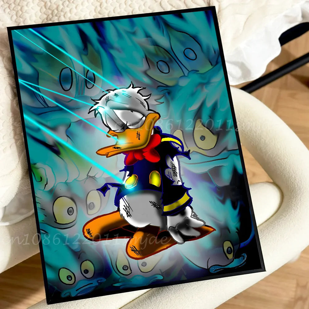 Cute Funny Cartoon Duck  Poster Self-adhesive Art Waterproof Paper Sticker Coffee House Bar Room Wall Decor