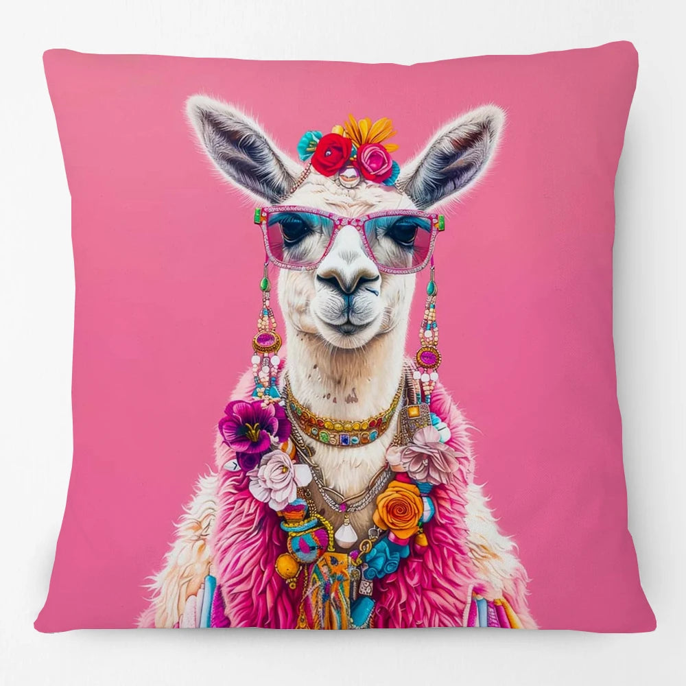 Animals Portrait Poster Pillowcase Horse Dog Fox Flower Giraffe Leopard Tiger Cushion Cover Living Room Square Home Decoration