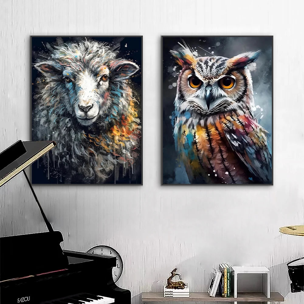 Modern Nodic Animals Wall Art Canvas Poster Owl Horse Lion Elephant Sheep Prints Picture Living Room Bedroom Home Decor