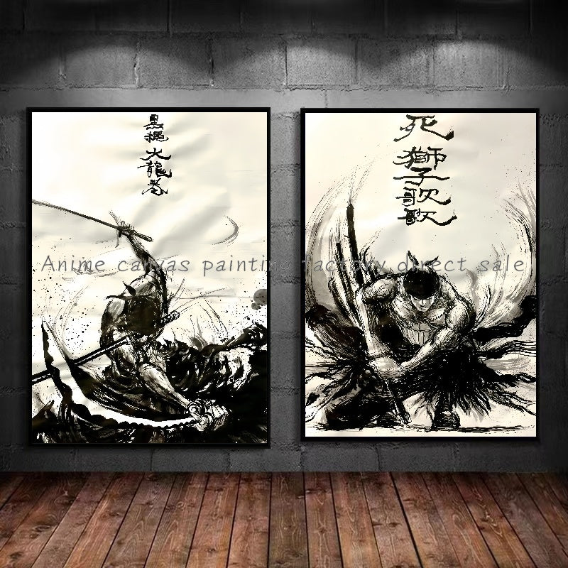 Anime One Piece Zoro Poster Ink HD Print Canvas Painting Wall Art Mural Suitable for Cafe Home Wall Decoration Picture Gift