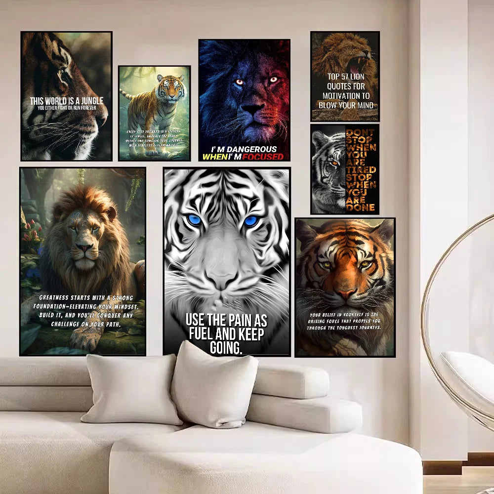 Lion Motivational   Inspirational Quotes Animal Self-adhesive Art Poster HD Quality Wall Art Retro Posters for Home Home Decor
