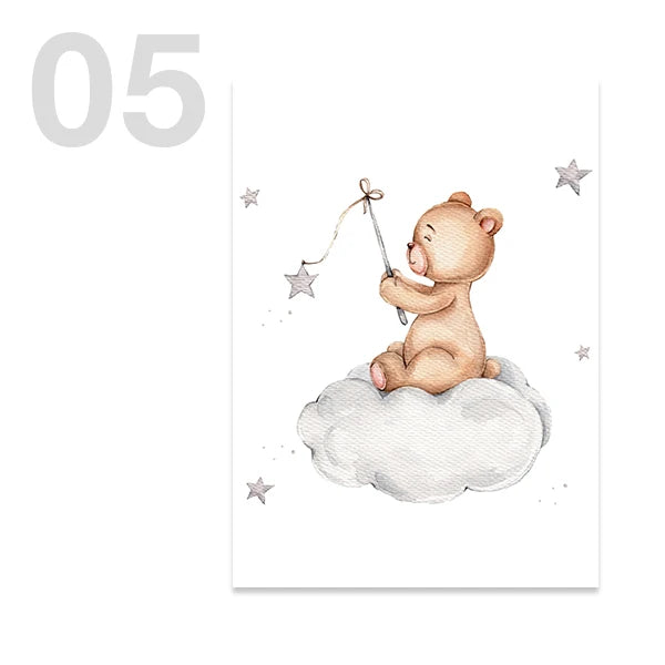 Watercolor Cute Teddy Bear and Rabbit Nursery Wall Art Posters and Prints Canvas Paintings Mural Pictures for Baby and Kids Room