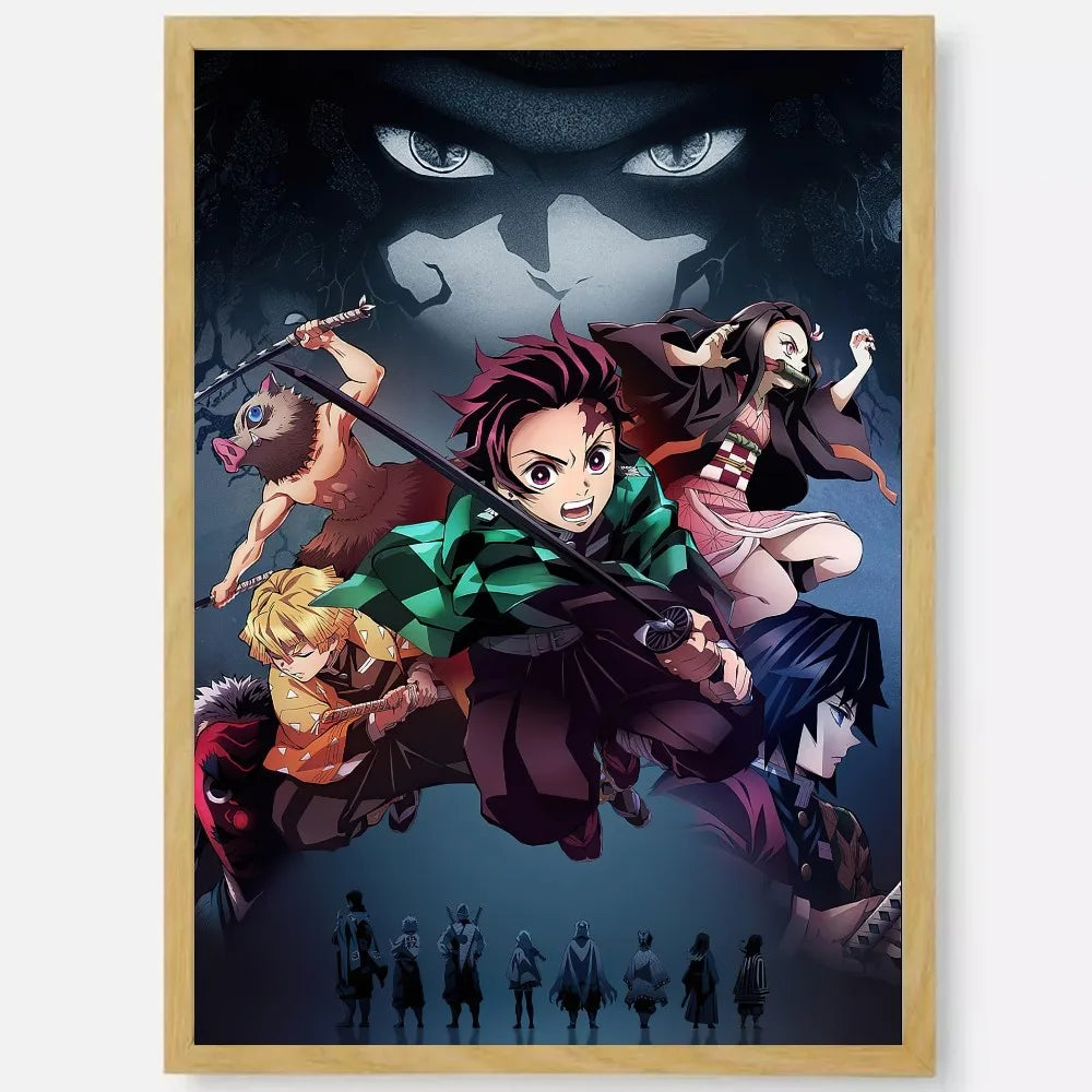 D-Demon Slayer Anime Poster HD art sticky wall waterproof home living room bedroom bar aesthetic decoration
